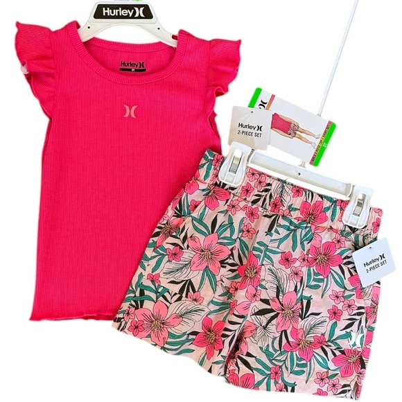 Hurley Other - New Hurley Pink Top and Floral Shorts Set Size 3T Toddler Girl